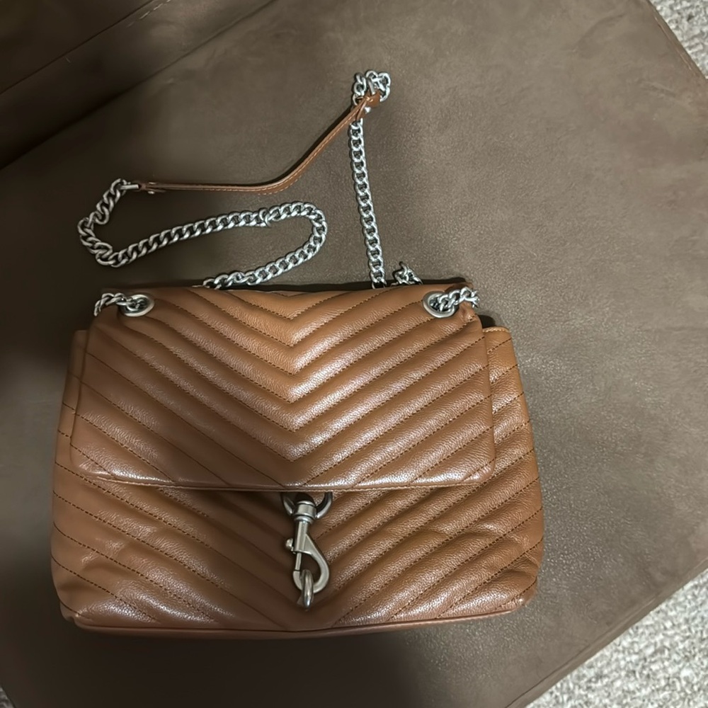 Rebecca Minkoff Quilted Chevron Crossbody Bag in Brown with Silver Hardware